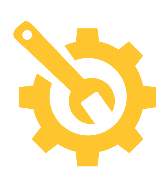 Support icon, gear and wrench.